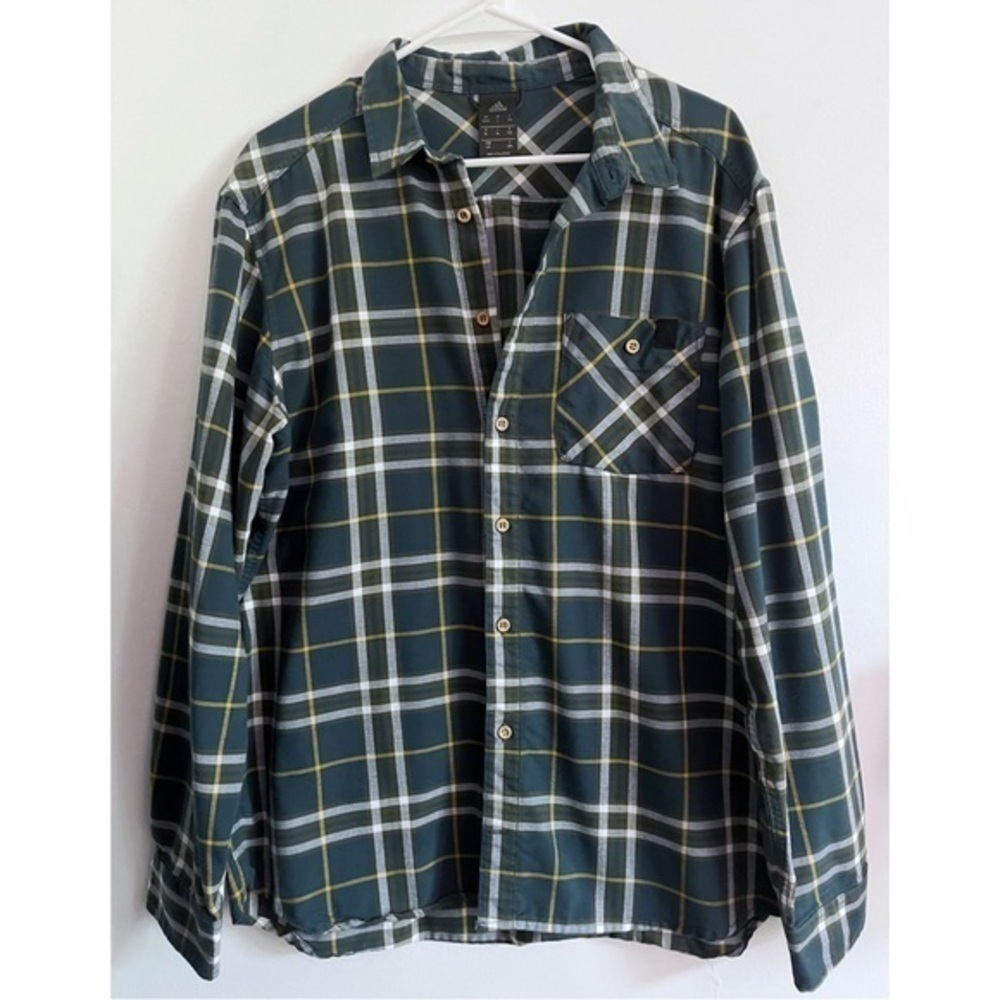 Adidas • Green Yellow Plaid Patterned Button Down Shirt